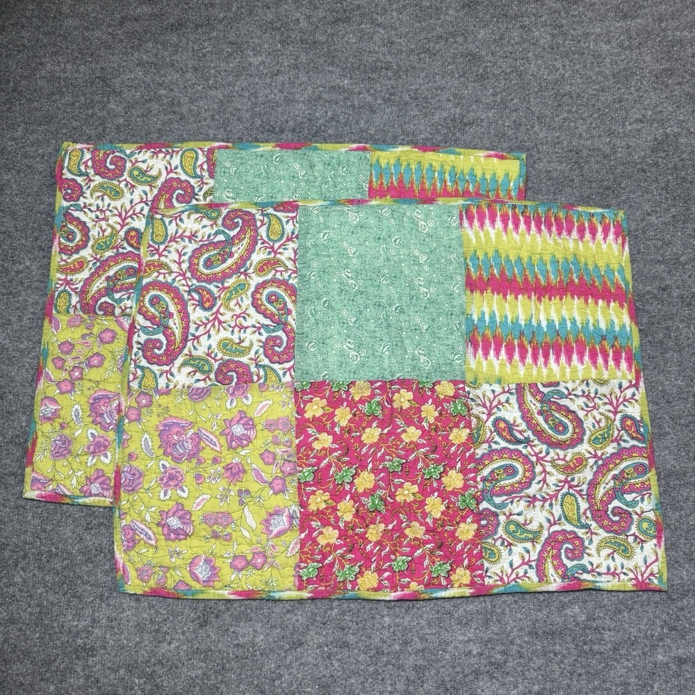 VTG Set of 2‎ Ethan Allen Patchwork Pillow Covers  Floral Paisley Colorful